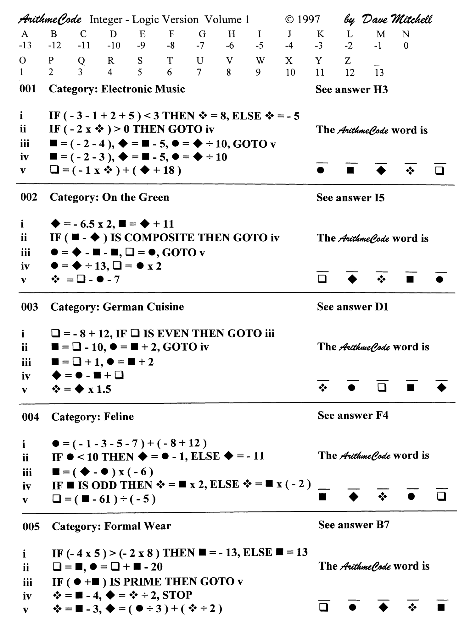 ArithmeCode Integer Logic Sample — Puzzles