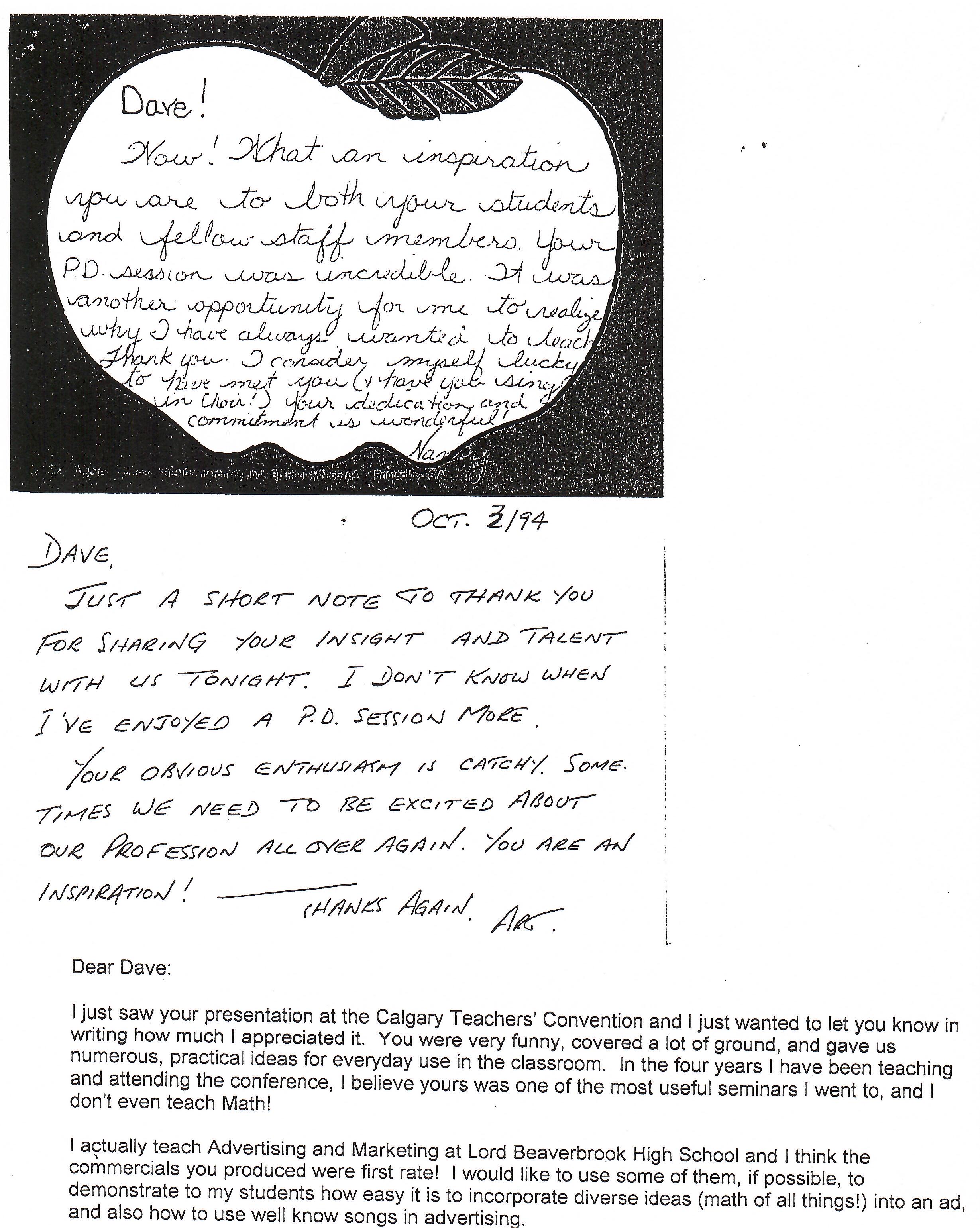 Letters of support and appreciation from teachers and administrators