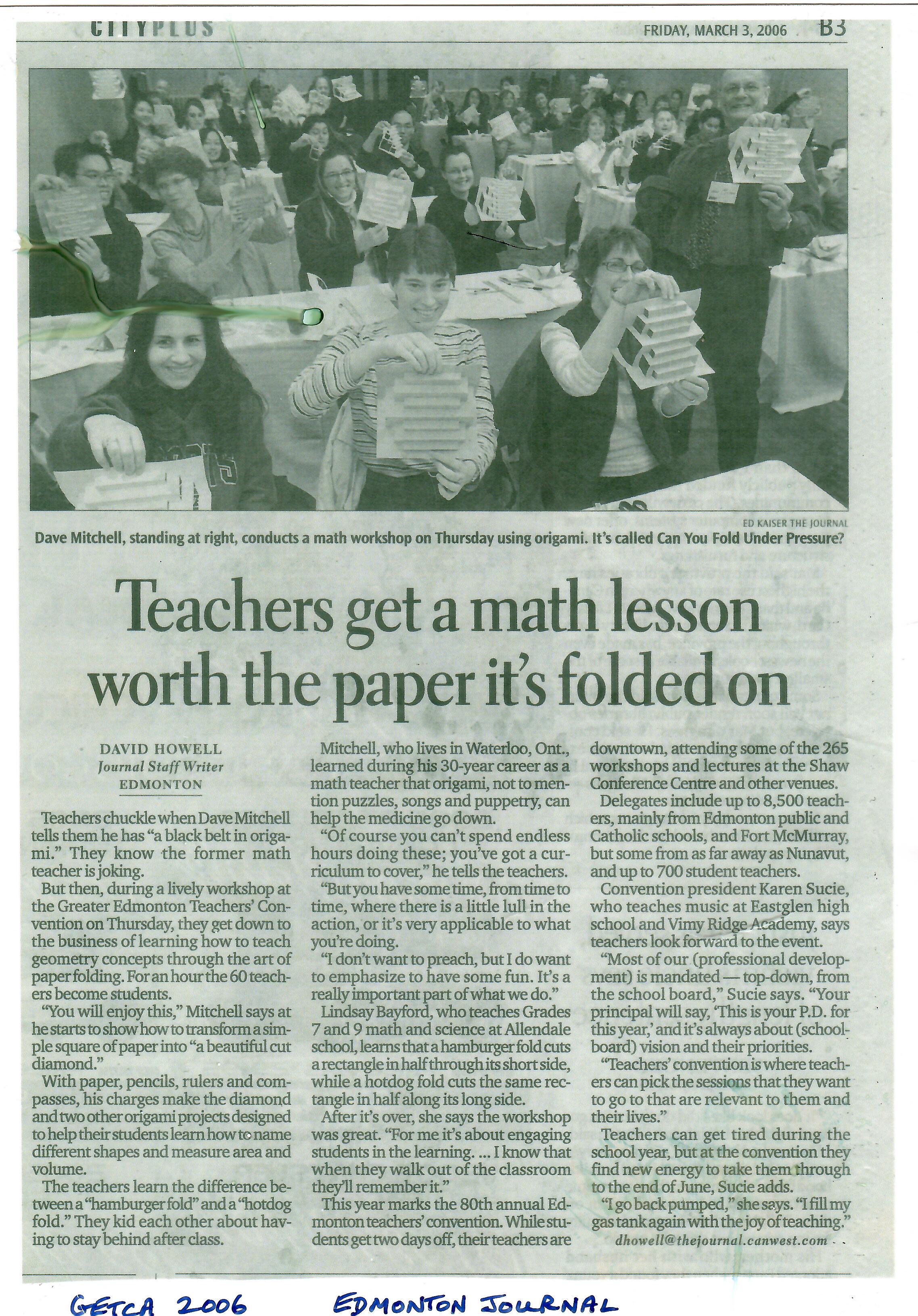 Teachers get a math lesson worth the paper it's folded on — newspaper article