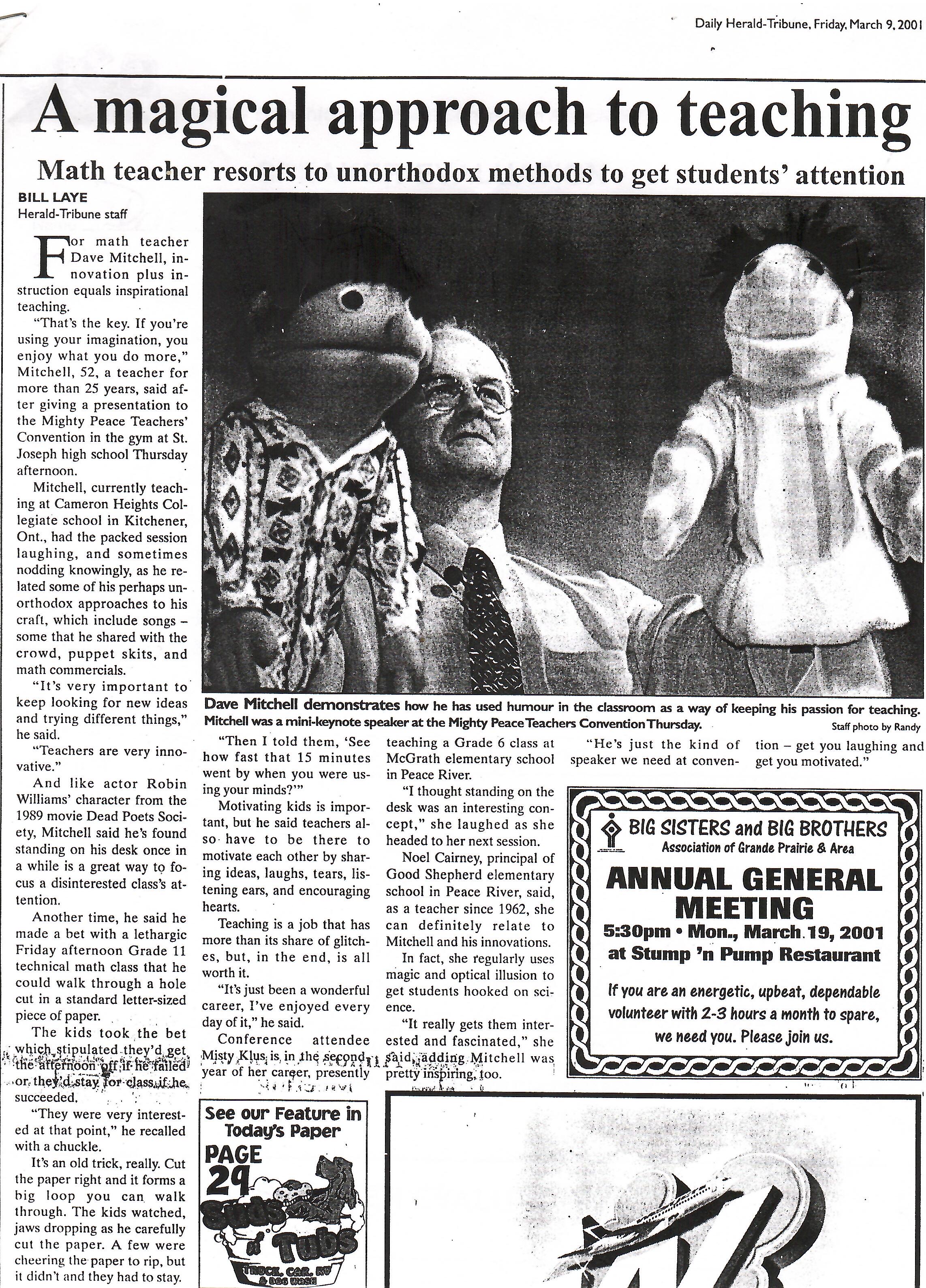 A Magical Approach to Teaching — newspaper article about Dave Mitchell