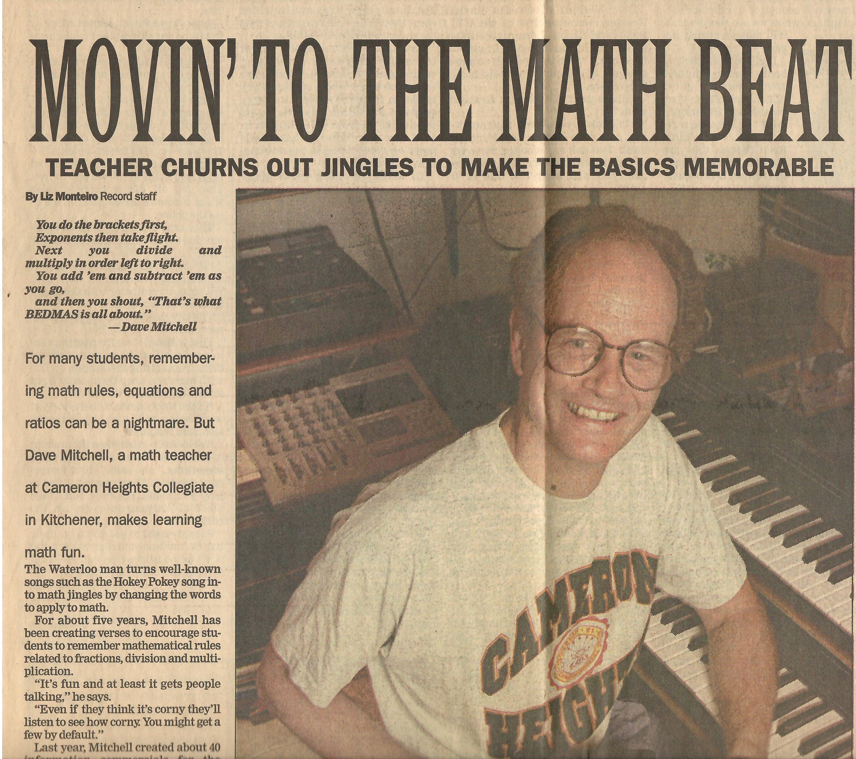 Movin' to the Math Beat — newspaper article about Dave Mitchell